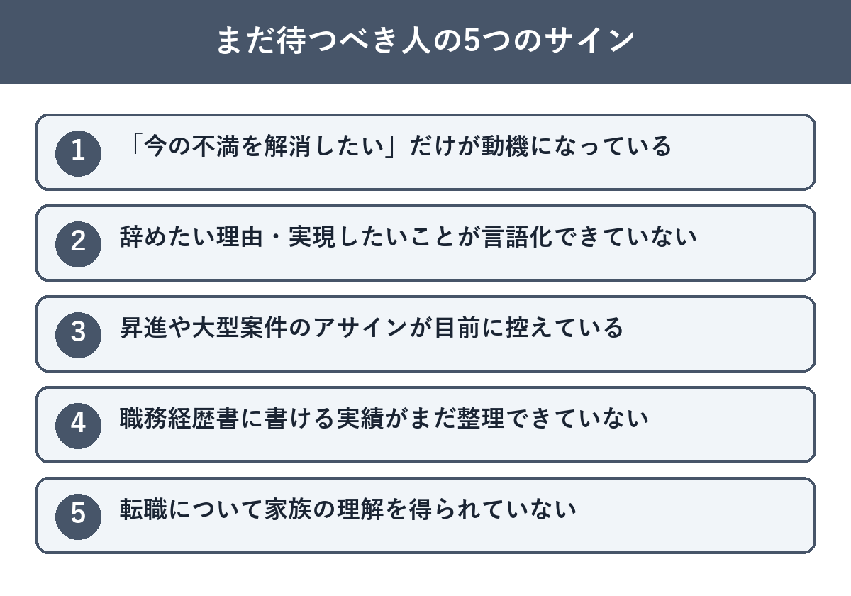 まだ待つべき人の5つのサインを示すチェックリスト図解